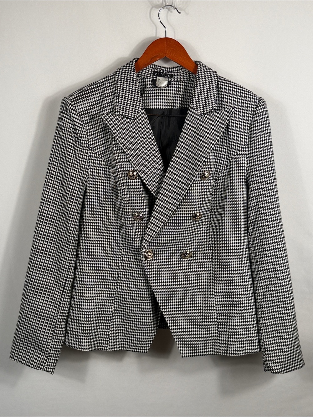 VENUS Black‎ & White Houndstooth Double-Breasted Blazer. Womens Size 14.